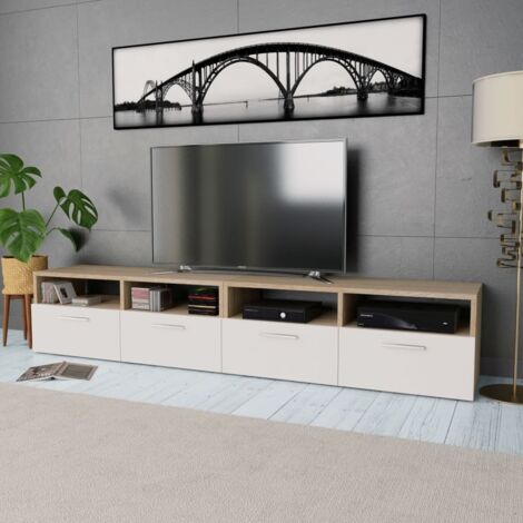 Vidaxl – Meuble TV 2 pcs en bois d’ingénierie 95x35x36 cm – Chêne et blanc – 2 étagères ouvertes et 2 armoires de rangement (1/5)