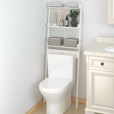 Vidaxl – Étagère de salle de bain blanche 63,5x32x179 cm – Bois de pin massif – 3 étagères modulables – Fixation murale incluse (1/5)
