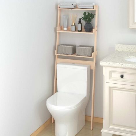 Vidaxl – Étagère de salle de bain en bois de pin massif 63,5x32x179 cm – 3 étagères – Conception sans barre de fond – Économiseur d'espace (1/5)