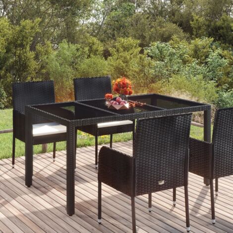 Vidaxl – Table de jardin en résine tressée noire 150x90x75cm – Dessus en verre trempé – Capacité 110 kg – Montage facile avec manuel inclus