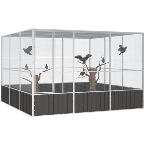 Vidaxl – Cage à oiseaux anthracite 302,5x324,5x211,5 cm – Acier galvanisé – Grande porte 48x152,5 cm – Espace sécurisé pour vol et jeu
