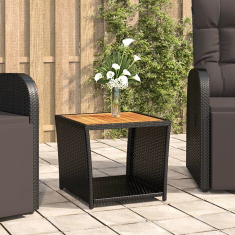 Table à thé et dessus en bois Noir Résine tressée Acacia massif vidaXL