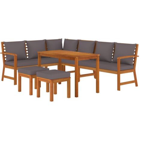 vidaXL Ensemble à manger de jardin coussins 7 pcs Bois acacia