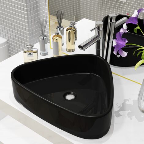 Lavabo triangulaire en céramique noir 50,5x41x12 cm vidaXL