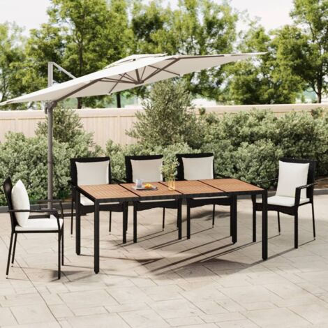 Vidaxl – Table de jardin en bois d'acacia massif 190x90x75cm – Plateau en résine tressée noir – Design résistant aux intempéries