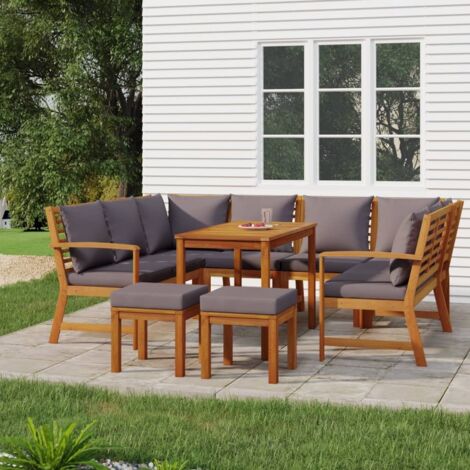 vidaXL Ensemble à manger de jardin coussins 9 pcs Bois acacia