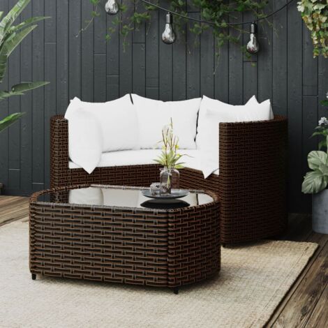 Salon de jardin 4 pcs avec coussins Marron Résine tressée vidaXL (1/5)