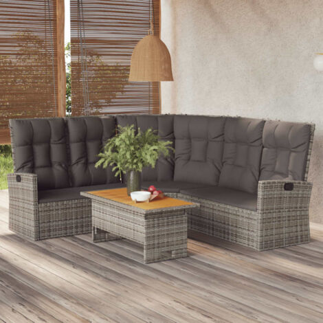 Canapé d'angle inclinable avec coussins gris résine tressée vidaXL