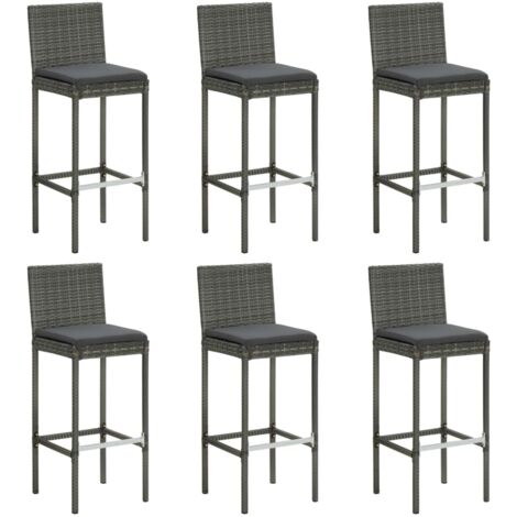 Vidaxl – Lot de 6 tabourets de bar gris avec coussins – Résine tressée résistante aux intempéries – Hauteur d'assise 76 cm – Confort optimal