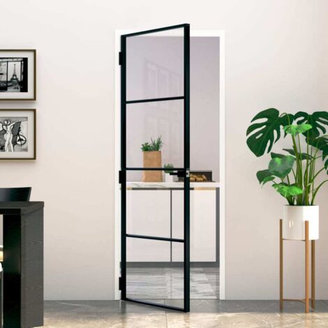 Porte d'intérieur Noir 76x201,5 cm Trempé verre aluminium fin vidaXL