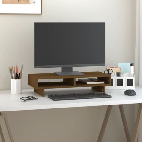 Support de moniteur Marron miel 60x27x14 cm Bois de pin solide vidaXL (1/5)