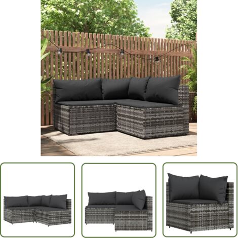 Salon de jardin 3 pcs avec coussins Gris Résine tressée vidaXL (1/5)