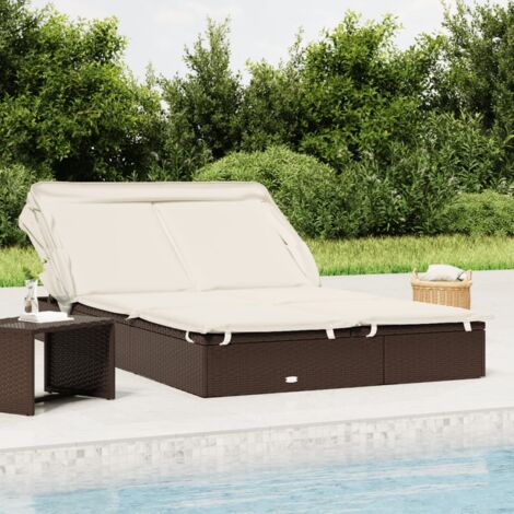 Vidaxl – Transat 2 places pliable en rotin PE marron – Toit ajustable – Dimensions 213x118x97 cm – Cadre en acier enduit de poudre