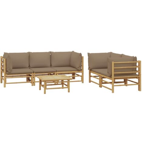 vidaXL Salon de jardin 6 pcs avec coussins taupe bambou