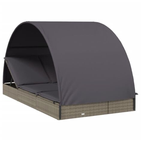 Vidaxl – Transat 2 places avec toit rond gris – Dimensions 211x112x140 cm – Matériau résine tressée et acier – Charge max 110 kg par siège