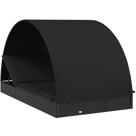 Vidaxl – Transat 2 places avec toit rond noir 211x112x140 cm – Résine tressée et acier enduit – Côtés réglables pour confort optimal (1/7)