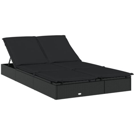 Vidaxl – Transat 2 places noir – Résine tressée et acier enduit – Coussins en polyester – Dimensions 201 x 110 x 20/23/36/50/62 cm