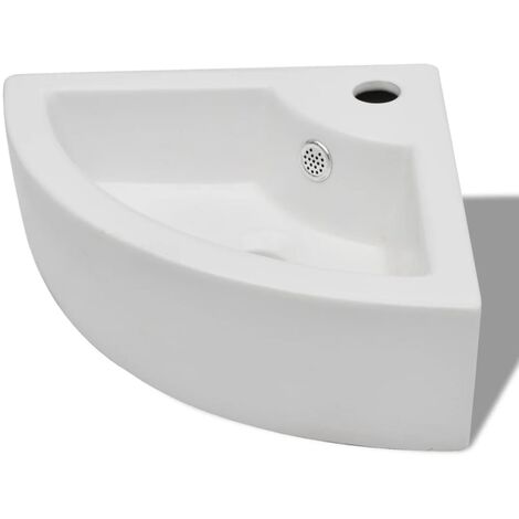 vidaXL Vasque Carré Trou Robinet Céramique Blanc Salle de Bain Toilette Lavabo
