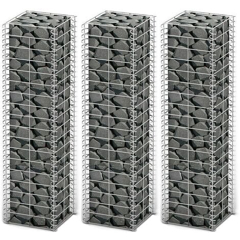 Vidaxl – Jeu de paniers de gabion 3 pcs en acier galvanisé 25x25x100 cm – Capacité de charge 1400 kg/m³ – Assemblage facile – Pour murs de soutènement