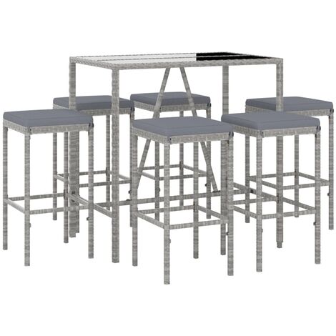 Ensemble de bar de jardin 7 pcs avec coussins gris poly rotin vidaXL