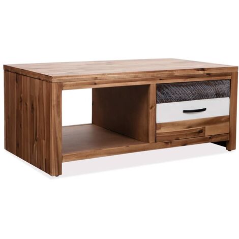 Vidaxl – Table basse fixe en bois d'acacia massif 90x50x37,5 cm – Avec tiroir et étagère – Meuble robuste pour salon (1/6)