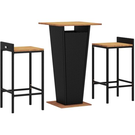 Ensemble de bar jardin 3 pcs noir poly rotin/bois massif acacia vidaXL