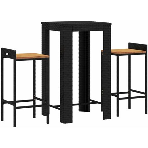 Ensemble de bar jardin 3 pcs noir poly rotin/bois massif acacia vidaXL (1/5)