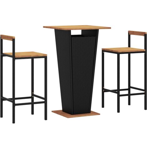 Ensemble de bar jardin 3 pcs noir poly rotin/bois massif acacia vidaXL433859 (1/5)