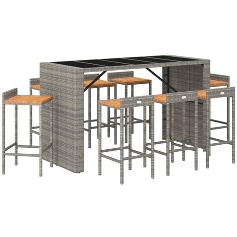 Ensemble de bar jardin 9 pcs gris poly rotin/bois massif acacia vidaXL (1/5)