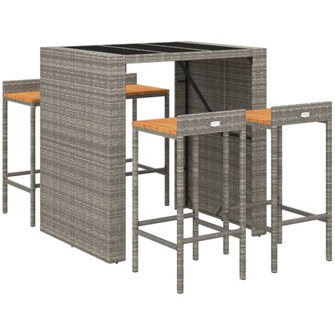 Ensemble de bar jardin 5 pcs gris poly rotin/bois massif acacia vidaXL