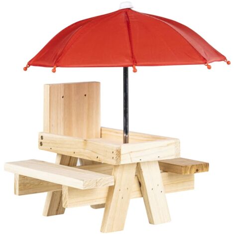 Mangeoire Pour écureuils Et Oiseaux En Bois Avec Parasol - Table De Pique-nique Extérieure Avec Porte-épis De Maïs, Pour Jardin, Patio