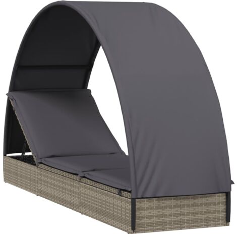 Chaise longue avec toit rond gris 211x57x140 cm résine tressée vidaXL
