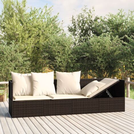 Vidaxl – Lit de salon d'extérieur avec coussins – Résine tressée marron – Cadre acier enduit de poudre – Dimensions 203 x 58 x 56 cm