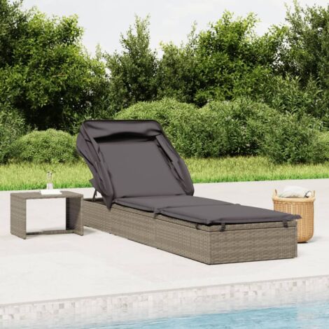 Transat avec toit pliable gris 213x63x97 cm résine tressée vidaXL