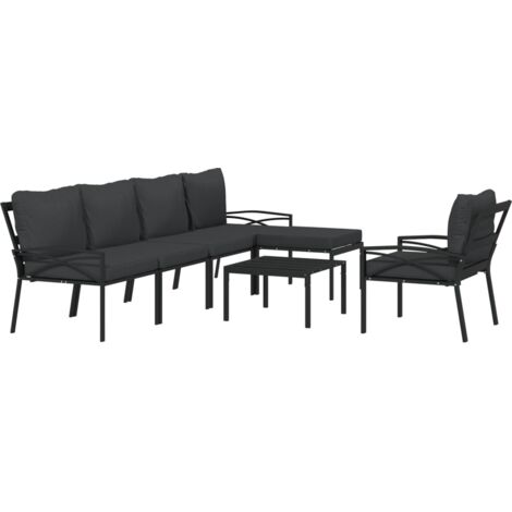 Salon de jardin 7 pcs avec coussins gris bambou acier vidaXL (1/5)