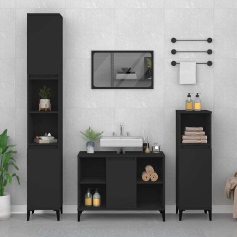 Vidaxl – Meuble sous vasque noir 80x33x60 cm – Bois d'ingénierie résistant à l'humidité – Installation flexible de la porte – 5 compartiments de rangement (1/5)