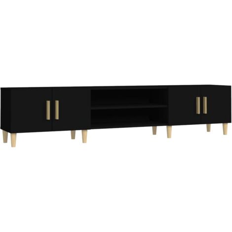 Vidaxl – Meuble TV noir 180x31,5x40 cm en bois d'ingénierie – 4 compartiments de rangement – Pieds en bois pour stabilité – Design épuré