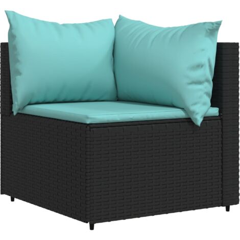 Canapé d'angle de jardin avec coussins Noir Résine tressée vidaXL
