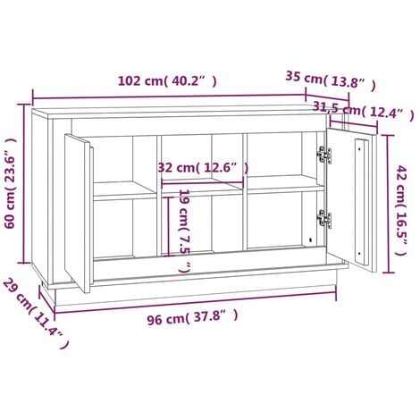 vidaXL Credenza Bianca 102x35x60 cm in Legno Multistrato