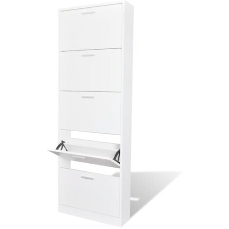 Vidaxl – Meuble à chaussures en bois 5 compartiments – Dimensions 59 x 17 x 169 cm – Capacité 15 paires – Assemblage facile – Couleur blanc (1/6)