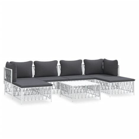 Salon de jardin 7 pcs avec coussins blanc acier vidaXL (1/5)