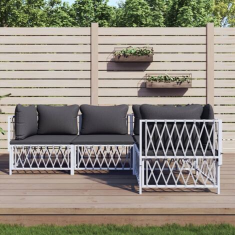 Salon de jardin 4 pcs avec coussins blanc acier vidaXL (1/5)