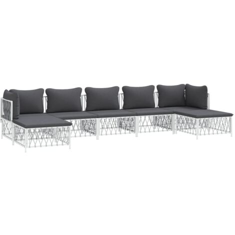 vidaXL Salon de jardin 7 pcs avec coussins blanc acier (1/5)