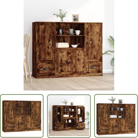 Buffets 3 pcs chêne fumé bois d'ingénierie vidaXL (1/5)