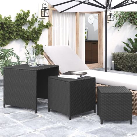 Tables gigognes 3 pcs noir résine tressée vidaXL