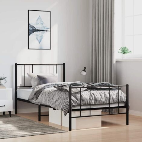Cadre de lit métal sans matelas avec pied de lit noir 100x190cm vidaXL (1/5)