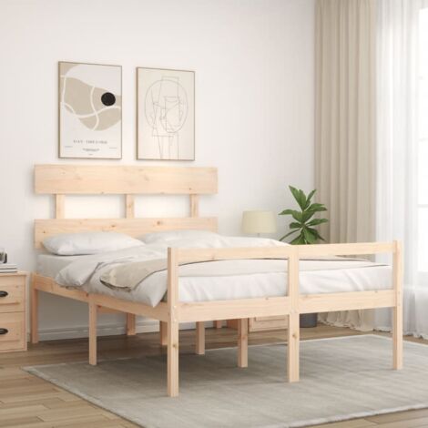Lit pour personne âgée et tête de lit petit double bois massif vidaXL (1/5)