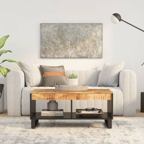 Vidaxl – Table basse fixe 90x50x40 cm en bois de manguier massif – Dessus robuste – Pieds en fer pour stabilité – Rangement spacieux (1/5)