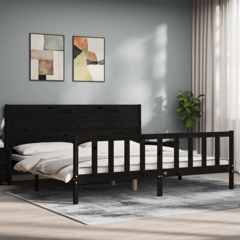 Cadre de lit sans matelas noir 200x200 cm bois massif de pin vidaXL (1/5)