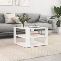 Vidaxl – Table basse fixe blanche 58x58x40 cm en bois d'ingénierie – Rangement à 3 niveaux – Surface lisse et résistante à l'humidité